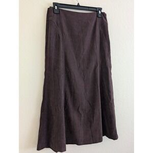 Requirements Brown Faux Suede Midi Skirt Elastic Waist Size S